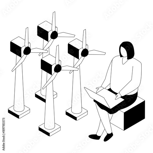 Windmills illustration, editable vector