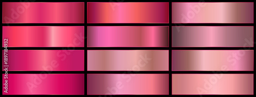premium real pink gradients swatch palette. pink metal gradient. realistic rose.