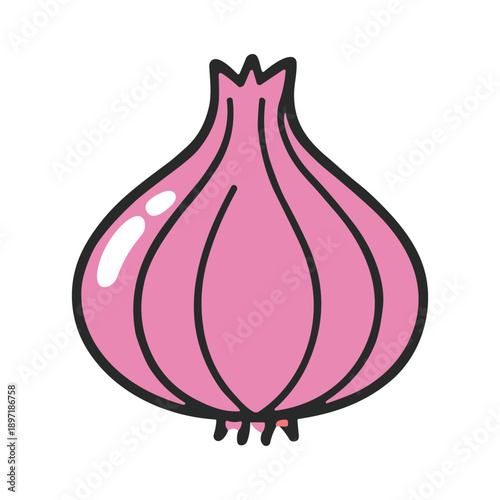 Pink garlic bulb flat vector illustration