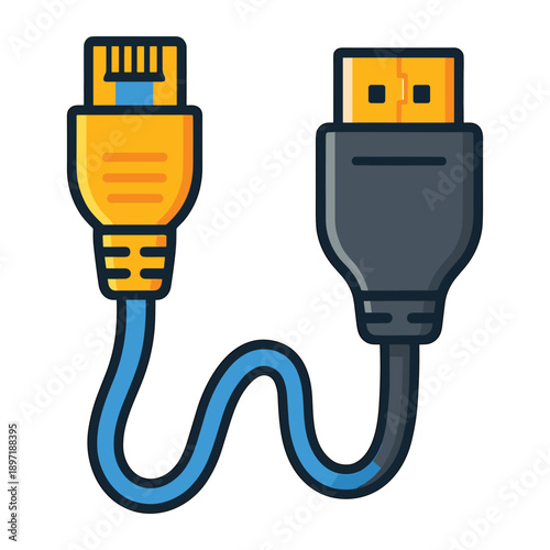 HDMI to Ethernet Cable Flat Vector Illustration