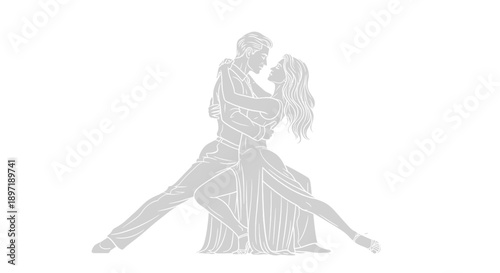 passionate tango dancers an elegant outline illustration of a couple embracing conveying romance connection and artistic expression.