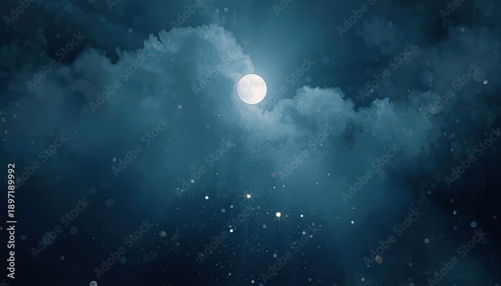 Fototapeta premium Mesmerizing light effect of moon shining through clouds at night