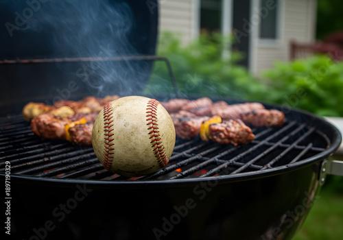 Obraz na płótnie Baseball on a bbq grill