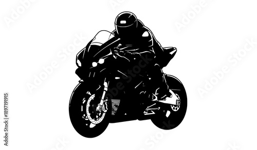 Aggressive blue black sport motorcycle vector design with powerful engine and racing rider