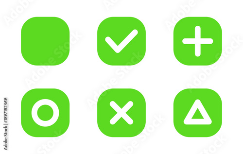 チェックボックス アイコン セット、シンプル、チェック、丸、バツ、三角、プラス