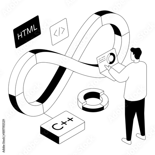 Conceptual glyph design illustration of continuous development 