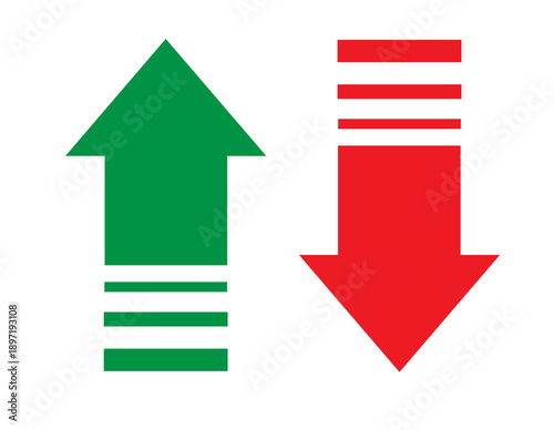 Up and down sign arrow icon set. Directional Navigation Symbol. Upward, downward arrows in isolated on white background.