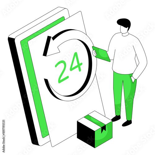 Creative design illustration of 24 hr delivery service 