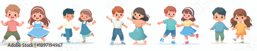 vector of a 2 children dancing happily together