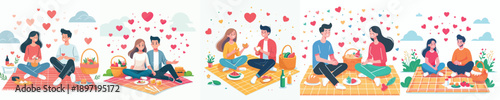 vector of a romantic couple having a picnic together