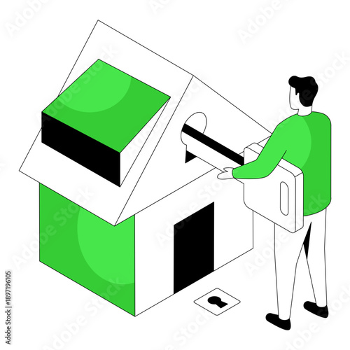 A flat isometric design illustration of home key