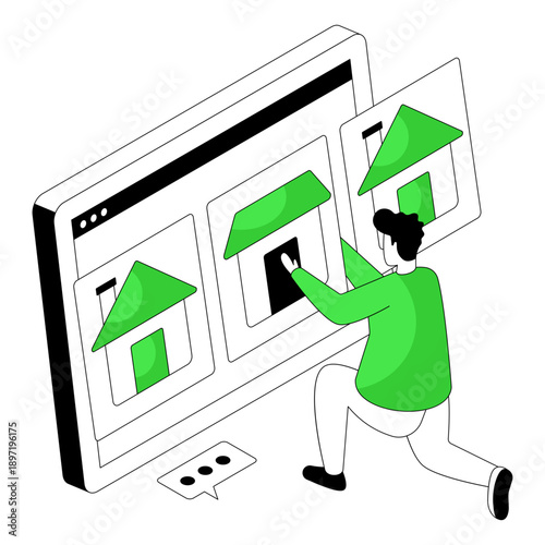 Conceptual flat isometric design illustration of select home