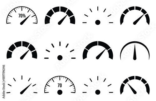 Collection of Speedometer and Gauge Icons with Varying Levels