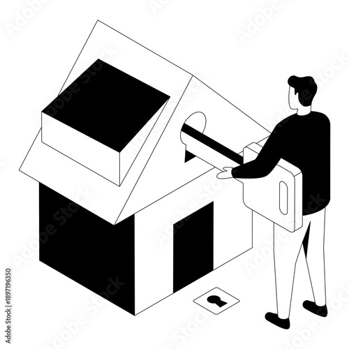 A glyph isometric design illustration of home key