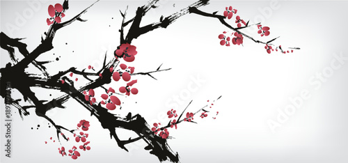 Chinese ink painting of cherry flower