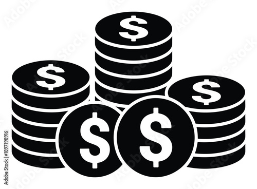 Stacks of Black and White Dollar Coins with Dollar Signs