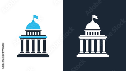 Government building icon set - Blue icon set - Modern style icon - Vector icon set - Glyph and solid icon set - Icon vector - Flat Design Icon - Stock illustration