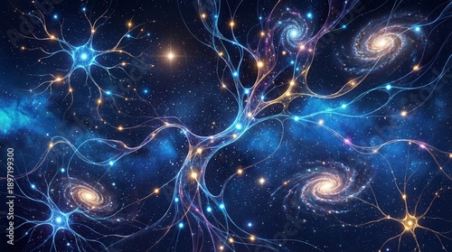 Wallpaper Mural Abstract cosmic neurons connect glowing star systems across the deep blue interstellar space background. Torontodigital.ca