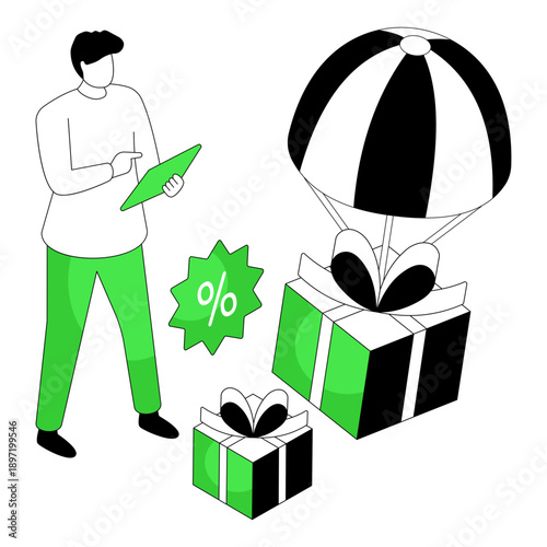 An illustration design of parachute gift delivery