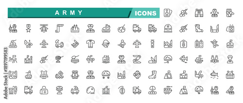 Army thin line icon set. Editable stroke. Military and Defense outline signs for graphic and web design, Contain linear symbols force, navy, soldier, fight, warrior.