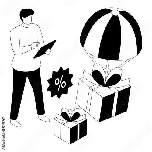 An illustration design of parachute gift delivery