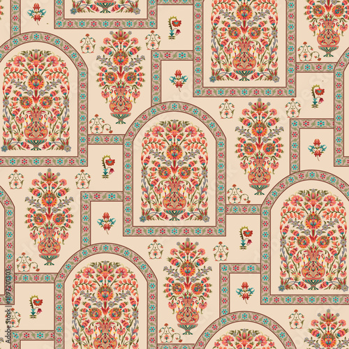 seamless Ethnic Digital mughal motif Pattern background texture