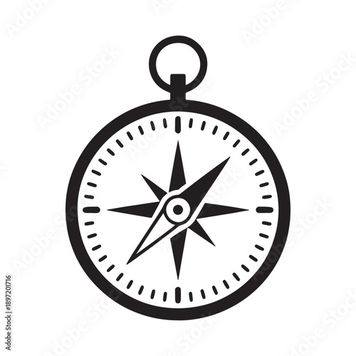 Free Download A simple black and white illustration depicts a classic circular compass with a prominent needle high quality - GFXLoad
