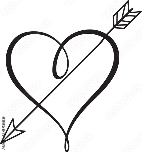 Heart with Arrow – Black-and-White Vector Illustration