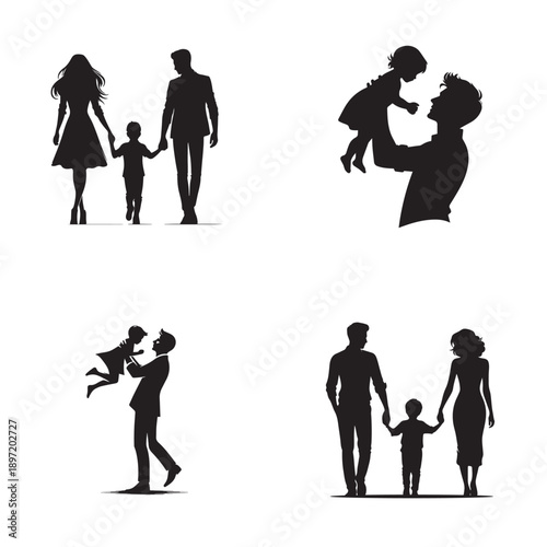 Cherished family moments: silhouettes depicting parents' love and togetherness with their child
