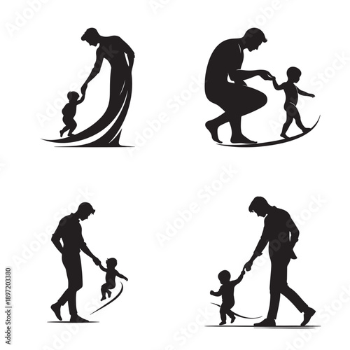 Parents guiding their child through different stages of early development and bonding