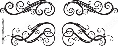 Black swirl and flourish vector set. Elegant decorative curves, ornamental scrolls and classic design elements for creative use.