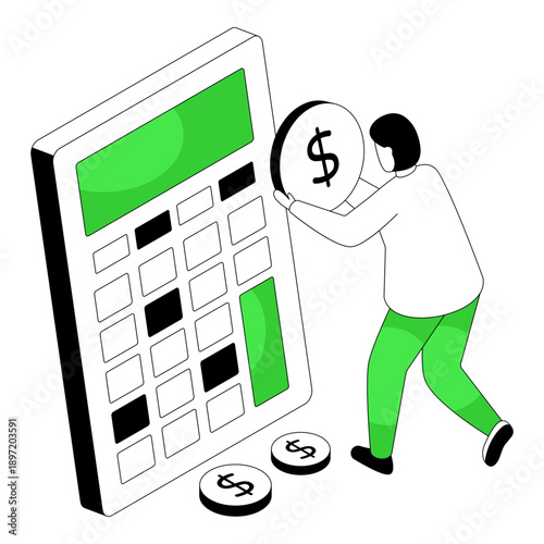 Cruncher with money, concept of financial calculation
