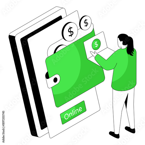 Premium download illustration of mobile wallet 
