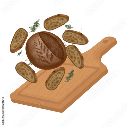 Vector Illustration logo Clip art Levitation Rustic Rye Sourdough Bread