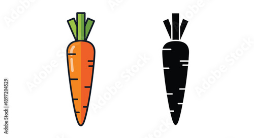 A colorful carrot and its black silhouette illustration