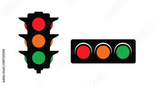 Traffic lights showing red yellow and green signals silhouette
