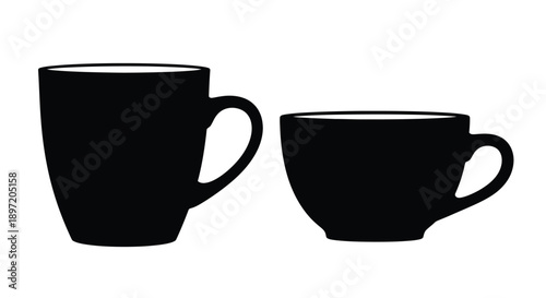 Two black coffee mugs depicted in a stark graphic silhouette