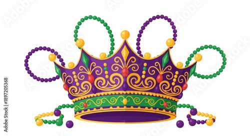 Mardi Gras Crown with Beads Isolated on White Background
