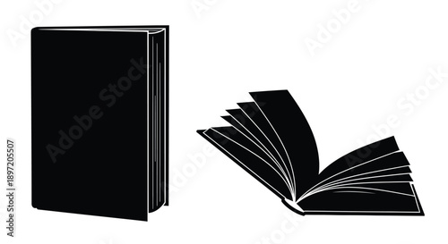 Open and closed books depicted in stark black silhouette