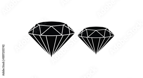 Two faceted diamonds depicted in a stark black silhouette