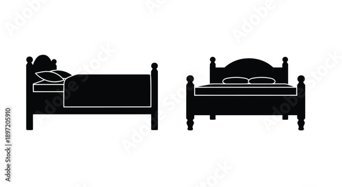 Two black bed designs side and front views a graphic silhouette