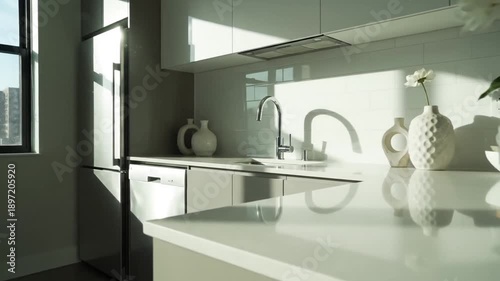 Modern Kitchen Interior With Natural Sunlight And Sleek Design Elements