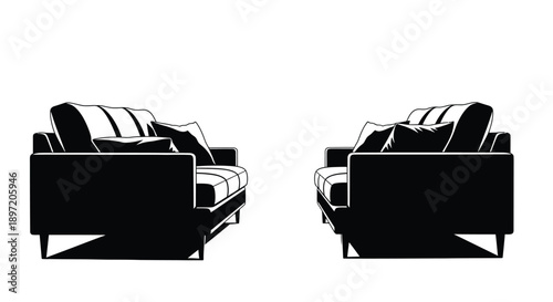 Two black sofas facing each other simple design silhouette