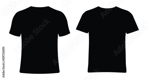 Two black t shirts displayed against a white background silhouette