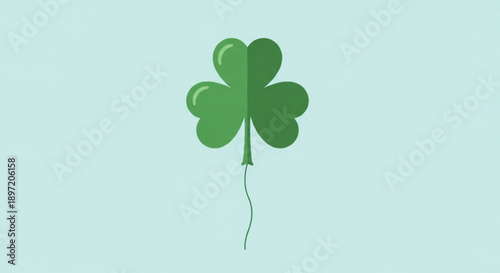 Green Four Leaf Clover Balloon Floating on Light Green Background