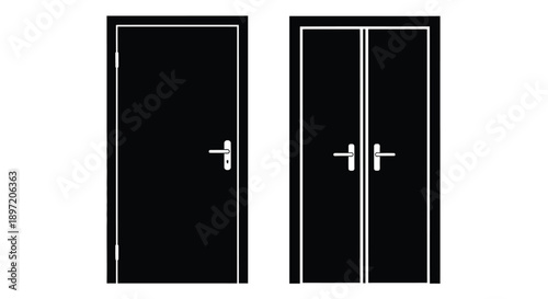 Two black doors with handles minimalist design stark contrast silhouette