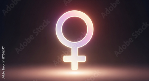 Glowing Female Venus Symbol on Dark Background with Spotlight