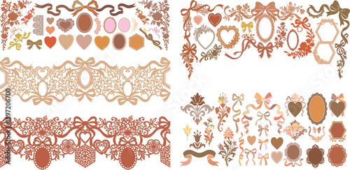 Elegant vintage floral vector set with gold ornate leaves and swirling ornaments for decorative frames, patterns, and classic design elements
