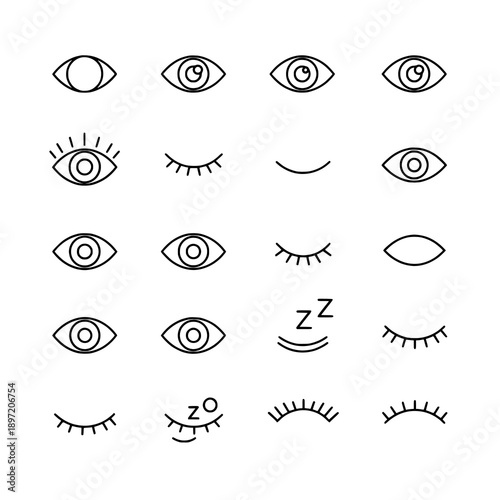 Obraz na plátne Sleeping and blinking outline eye pictogram icon set with eyelash line vector de