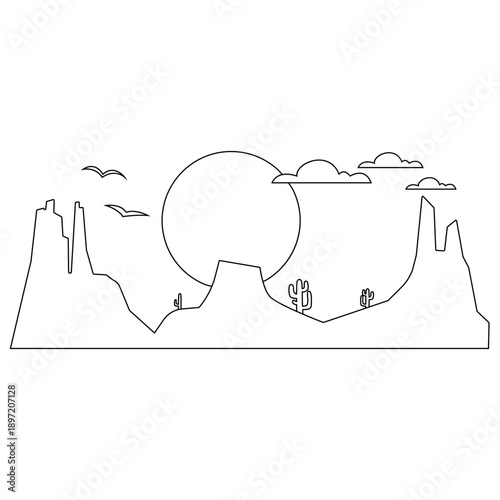 Desert vector icon. Mountain landscape Illustration sign. Mountains symbol or logo.